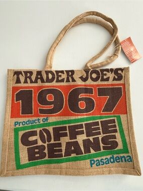 Trader Joe’s Coffee Beans Jute Tote Bag NWT